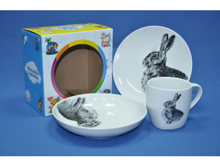 набор детский 3 пр (кролик) с тарелкой